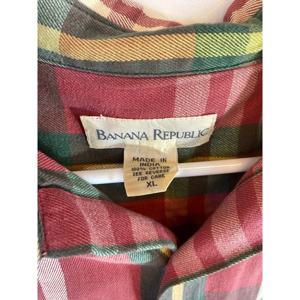 Vintage Banana Republic Mens Plaid Long Sleeve Button Down‎ Shirt Red Green XL